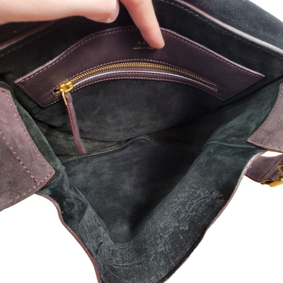 ALC Womens Single Strap Suede Leather Flap Medium Shoulder Handbag Purple - Picture 4 of 10